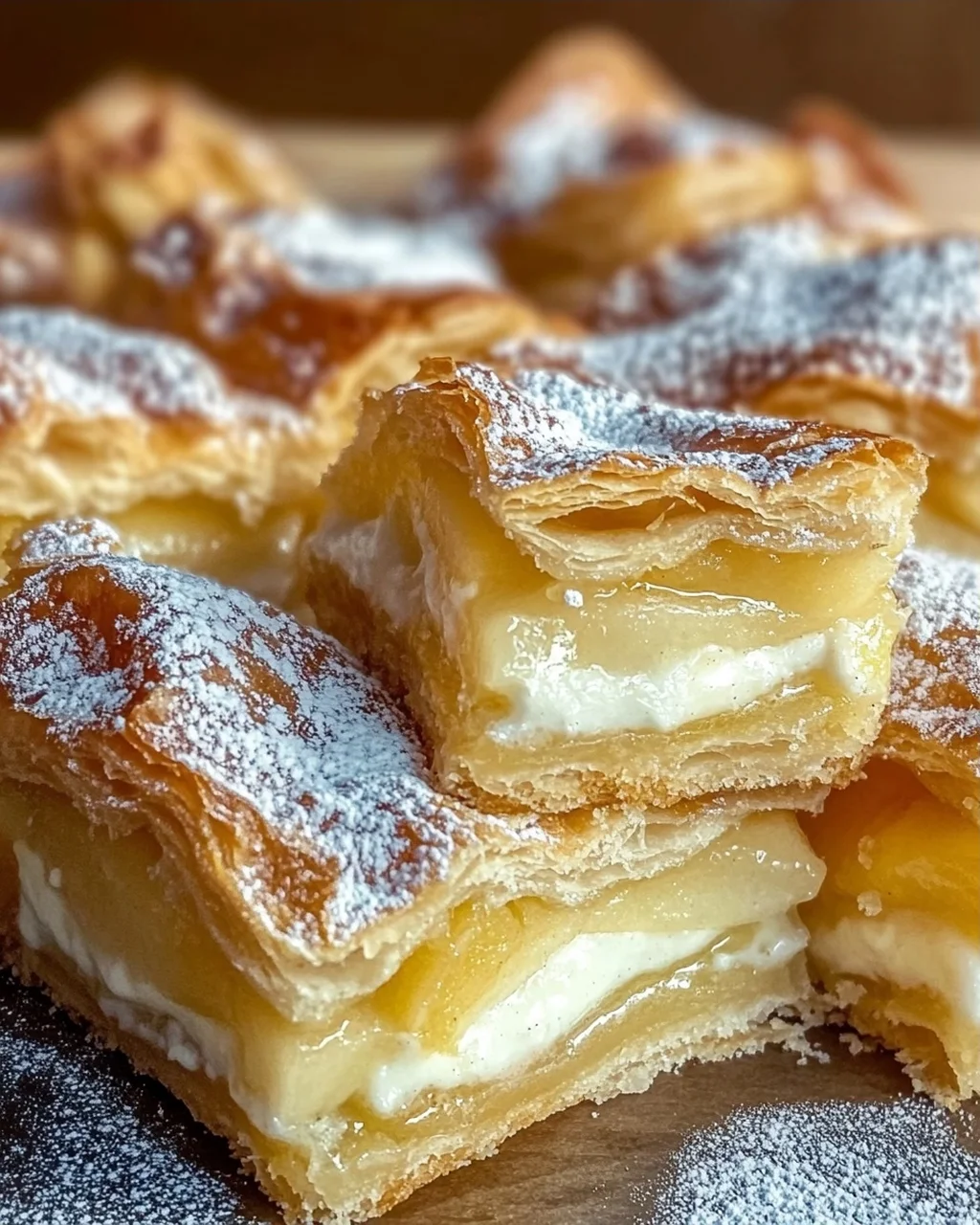 Blätterteigkuchen mit Puddingcreme und Apfel