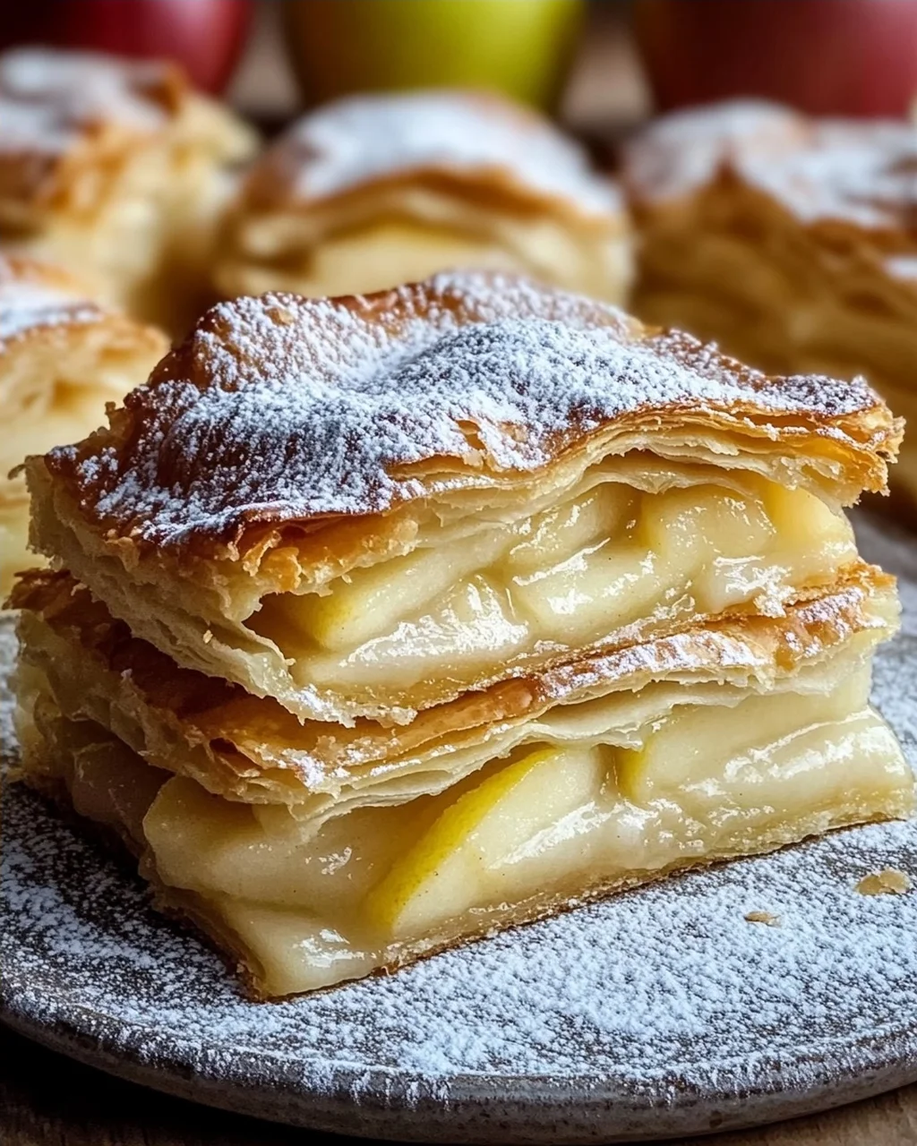 Blätterteigkuchen mit Puddingcreme und Apfel