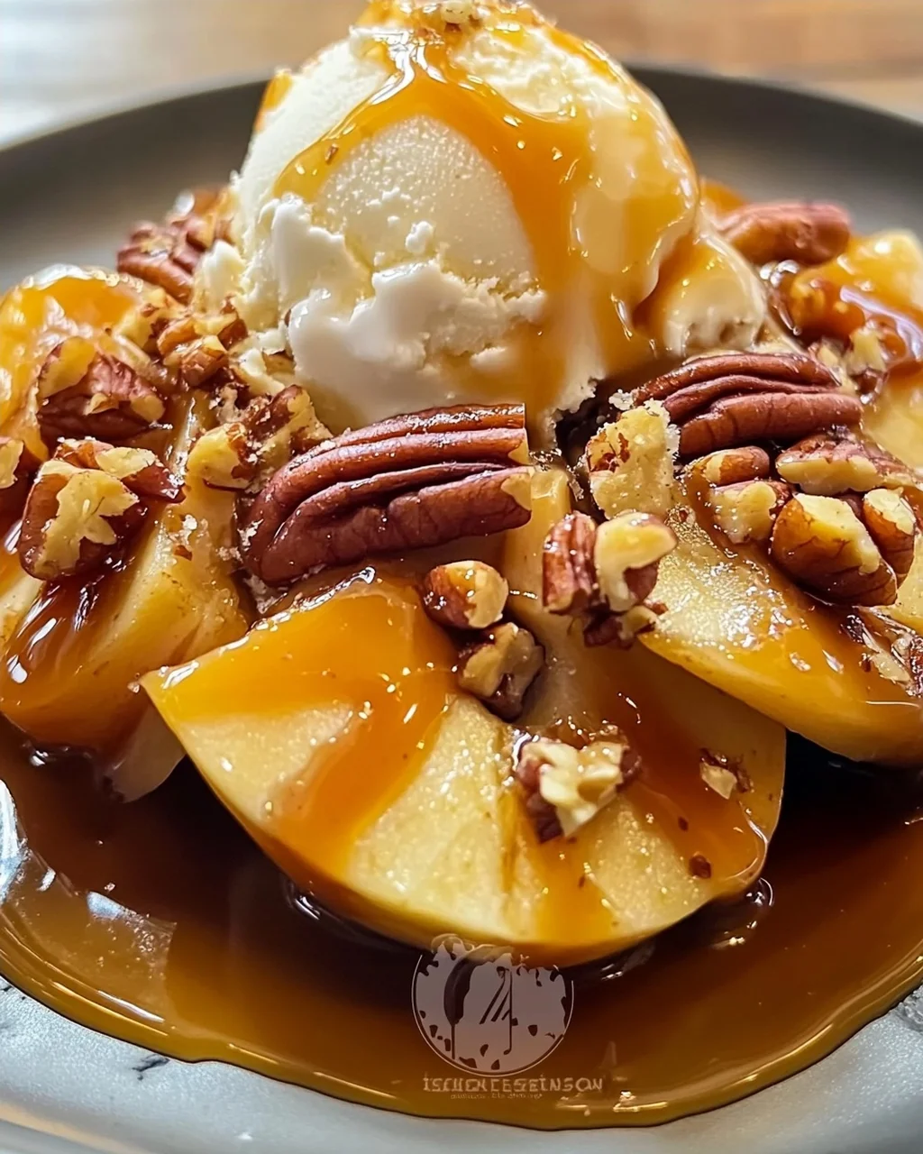 Blühende Gegrillte Äpfel mit Karamell und Nüssen