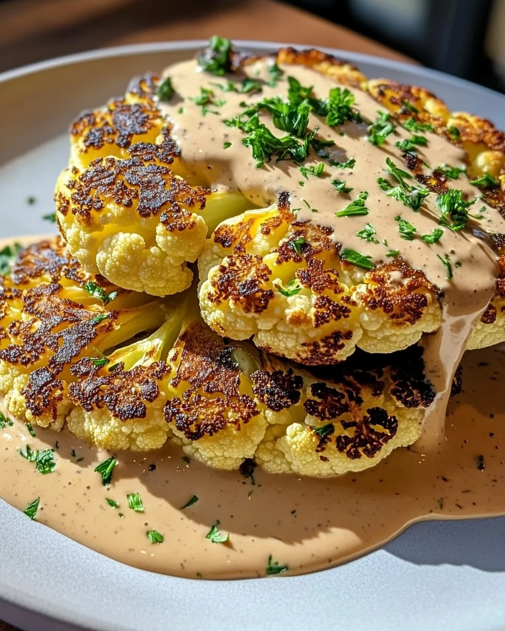 Blumenkohlsteak mit Pfefferrahmsauce