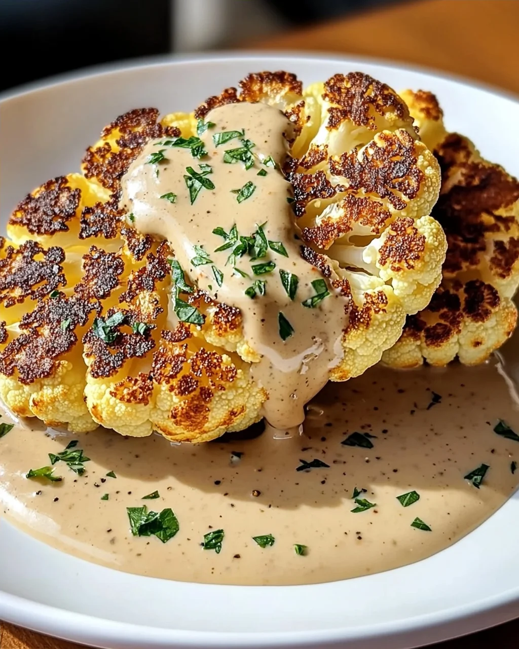 Blumenkohlsteak mit Pfefferrahmsauce