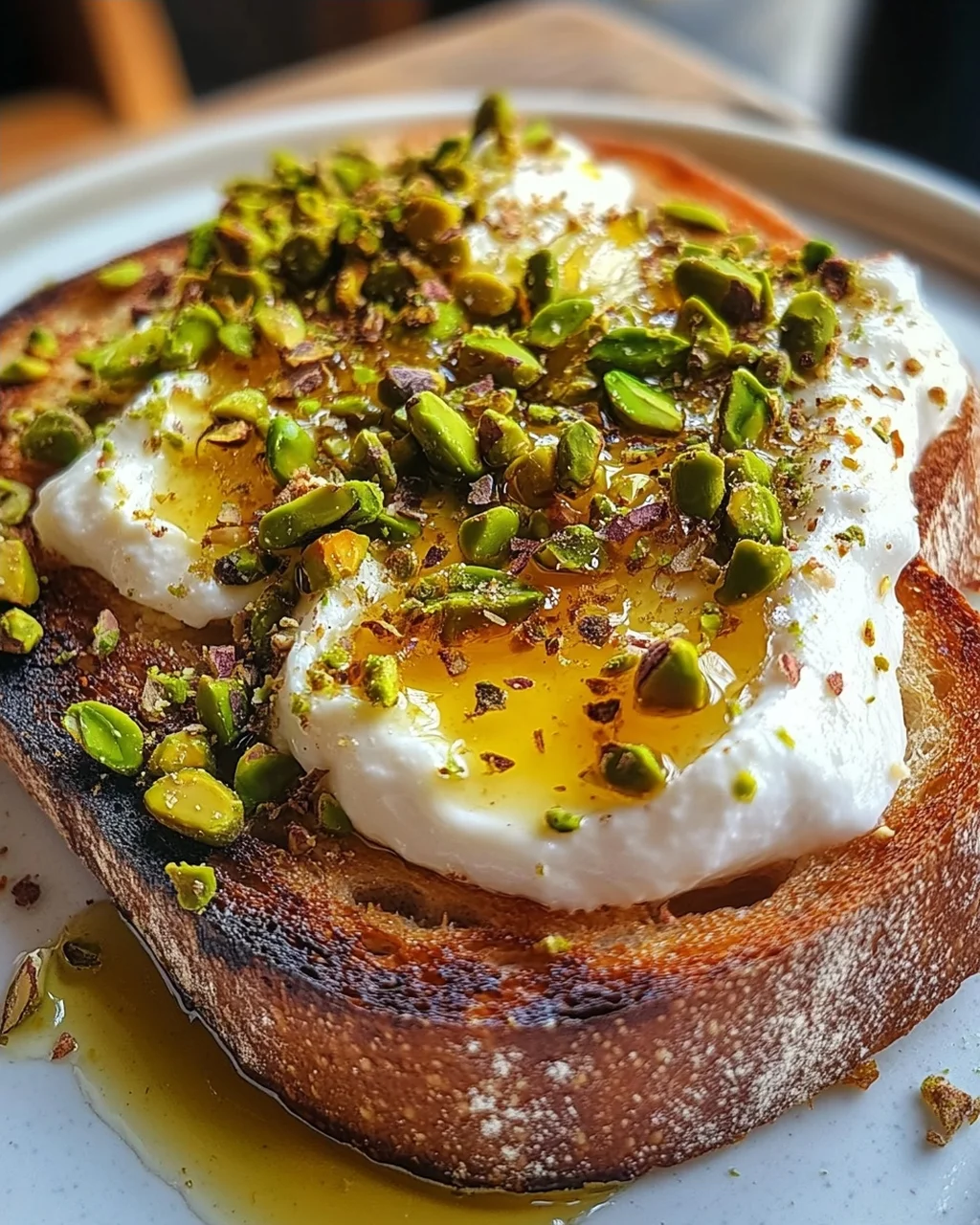 Burrata-Toast mit Pistazien und heißem Honig