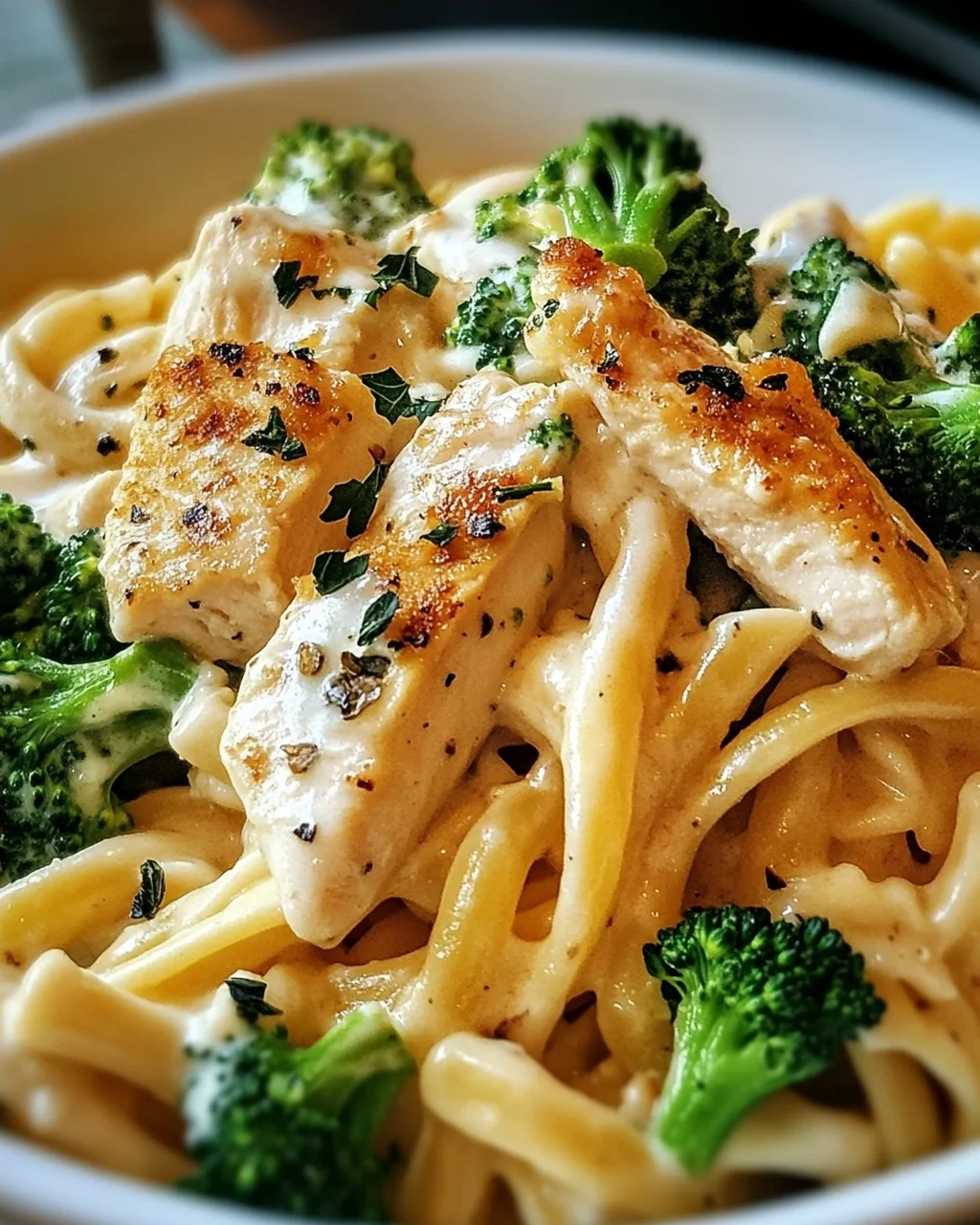 Cremige Hähnchen-Brokkoli-Alfredo Pasta
