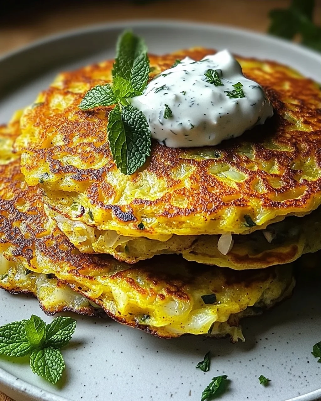 Curry-Spitzkohl-Pfannkuchen mit Minzjoghurt