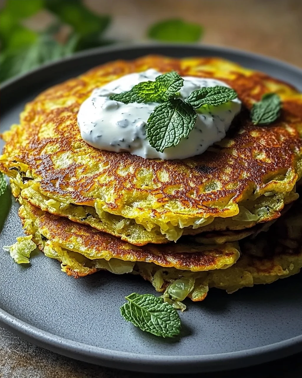 Curry-Spitzkohl-Pfannkuchen mit Minzjoghurt