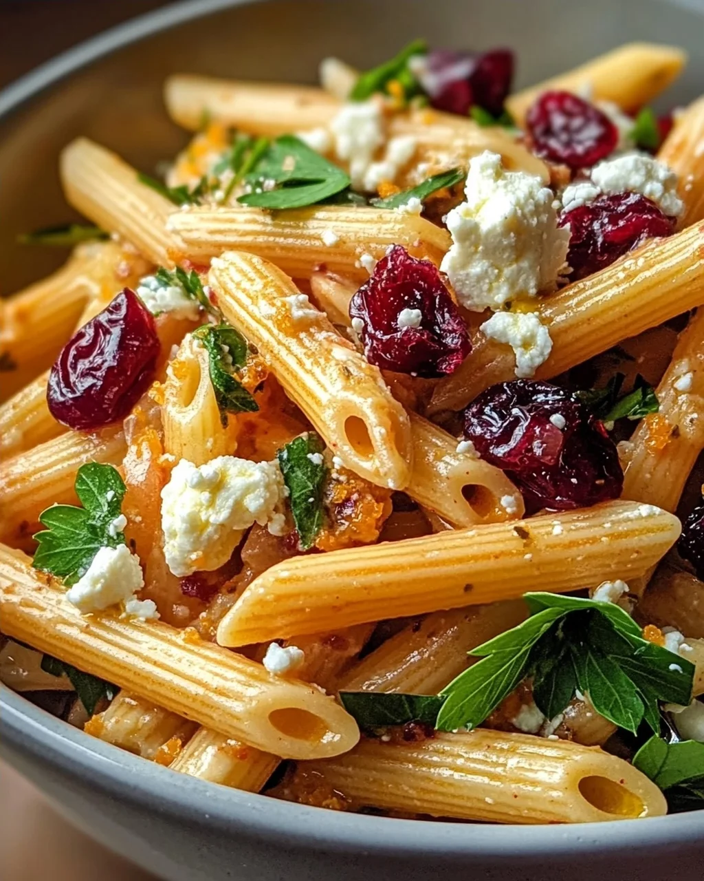 Feta-Cranberry-Penne-Salat mit Orangen-Vinaigrette Rezept