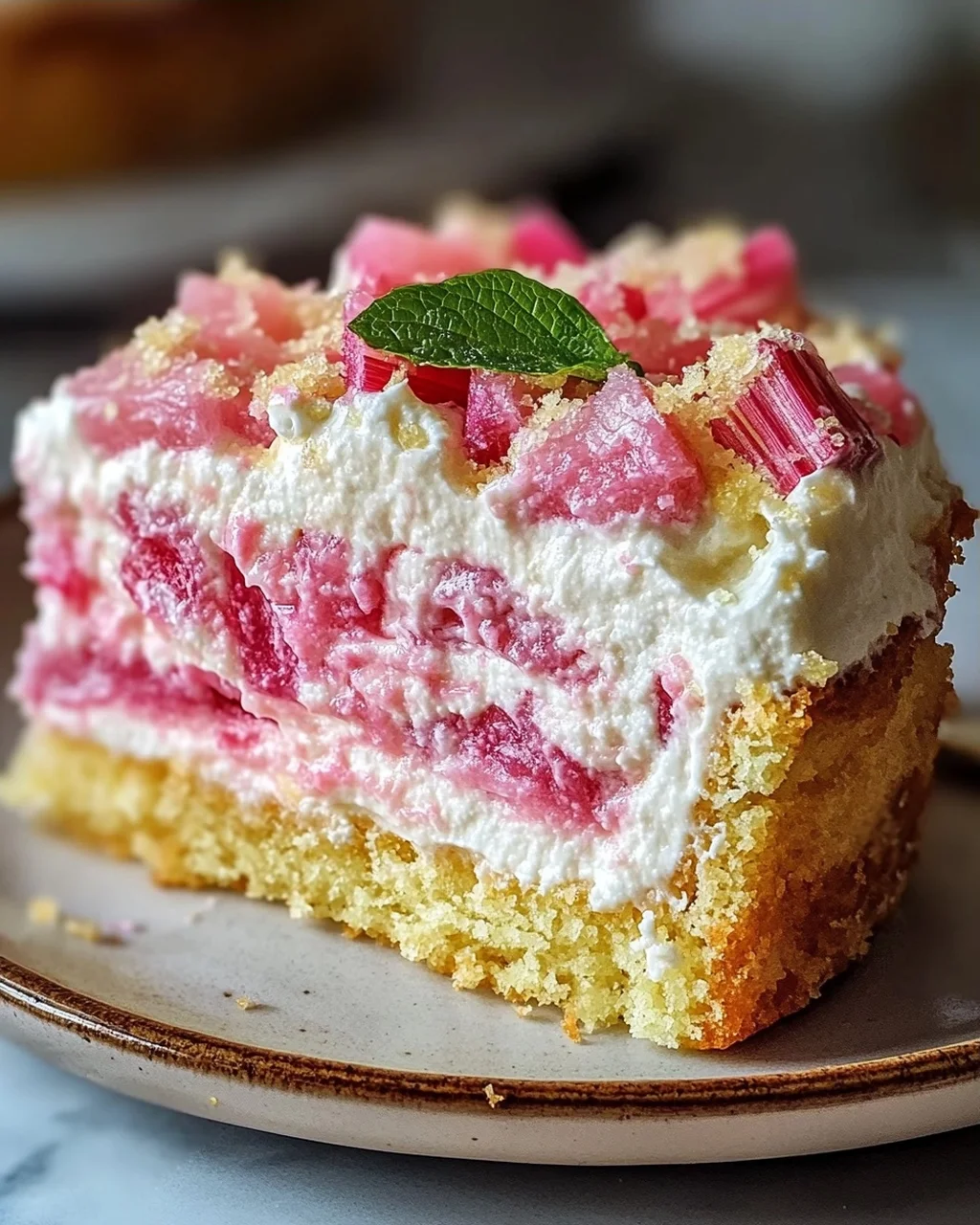 Fluffy Rhubarb Sour Cream Cake with Shortcrust Pastry Recipe