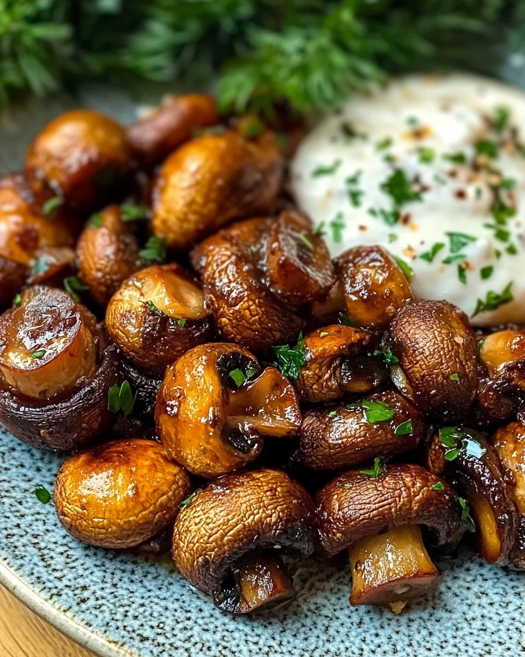 Gebratene Champignons mit Knoblauchdip (Rezept wie vom Weihnachtsmarkt)