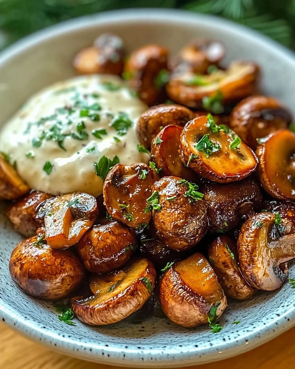 Gebratene Champignons mit Knoblauchdip (Rezept wie vom Weihnachtsmarkt)