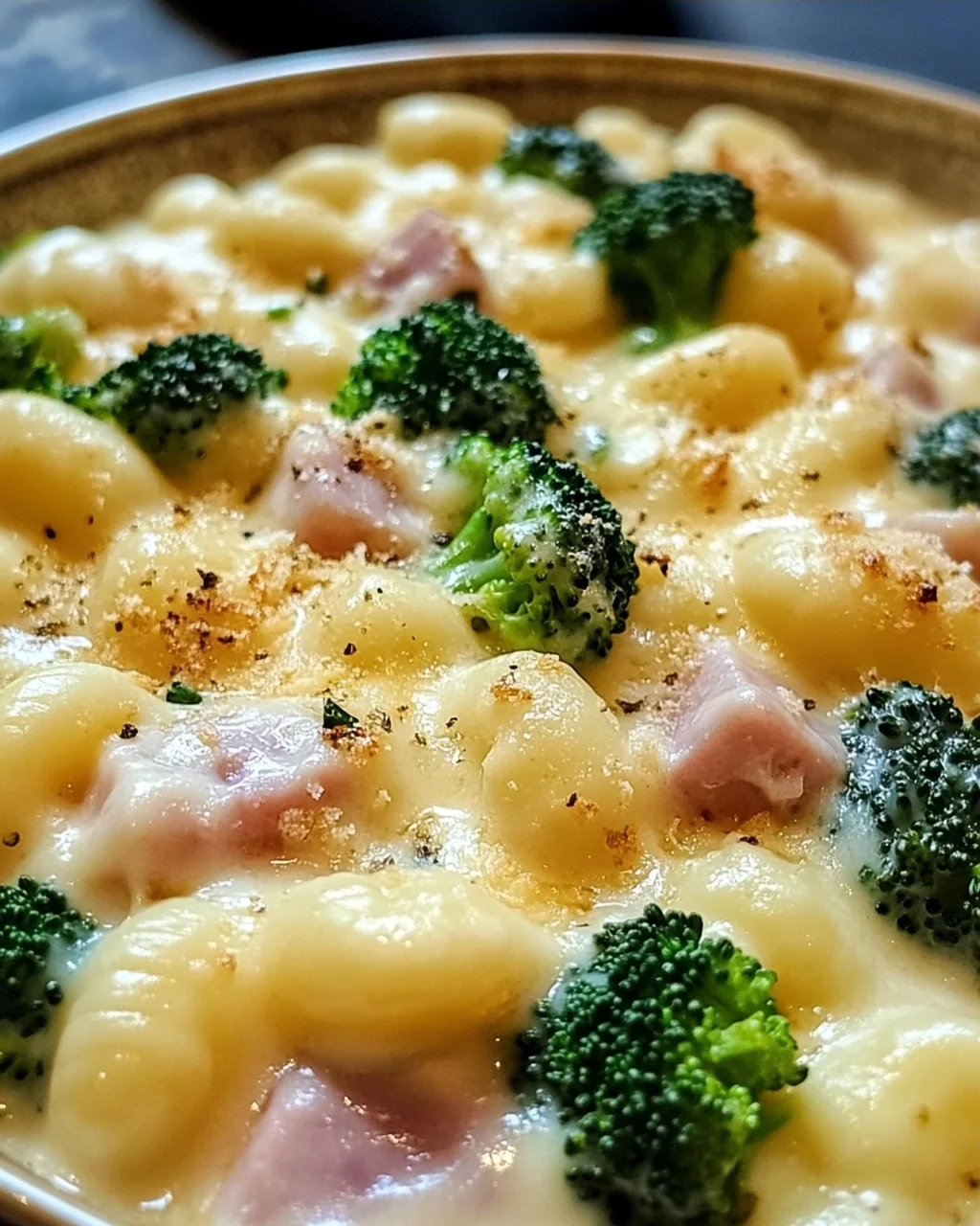 Gnocchi mit Brokkoli und Schinken in cremiger Käsesoße
