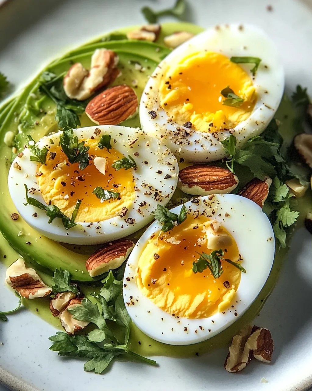 Hartgekochte Eier mit Avocado & Nüssen: Dein Power-Frühstück!