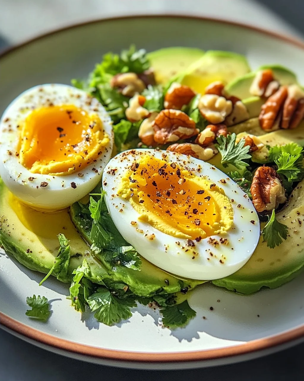 Hartgekochte Eier mit Avocado & Nüssen: Dein Power-Frühstück!