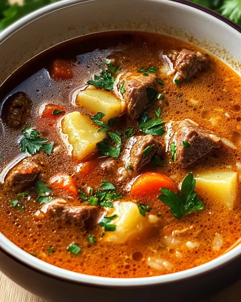 Herzhafte serbische Reisfleischsuppe