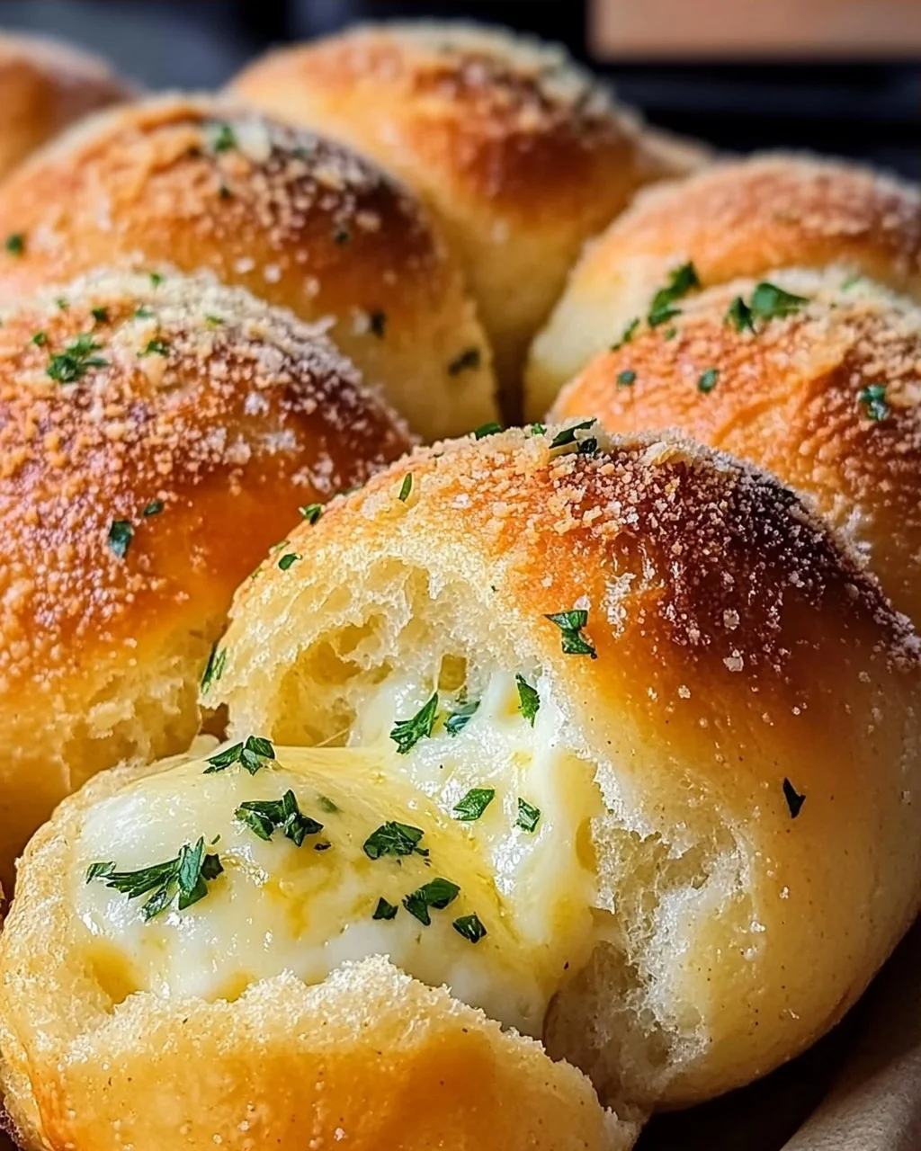 Megalecker Knoblauch Brötchen gefüllt mit Mozzarella Käse
