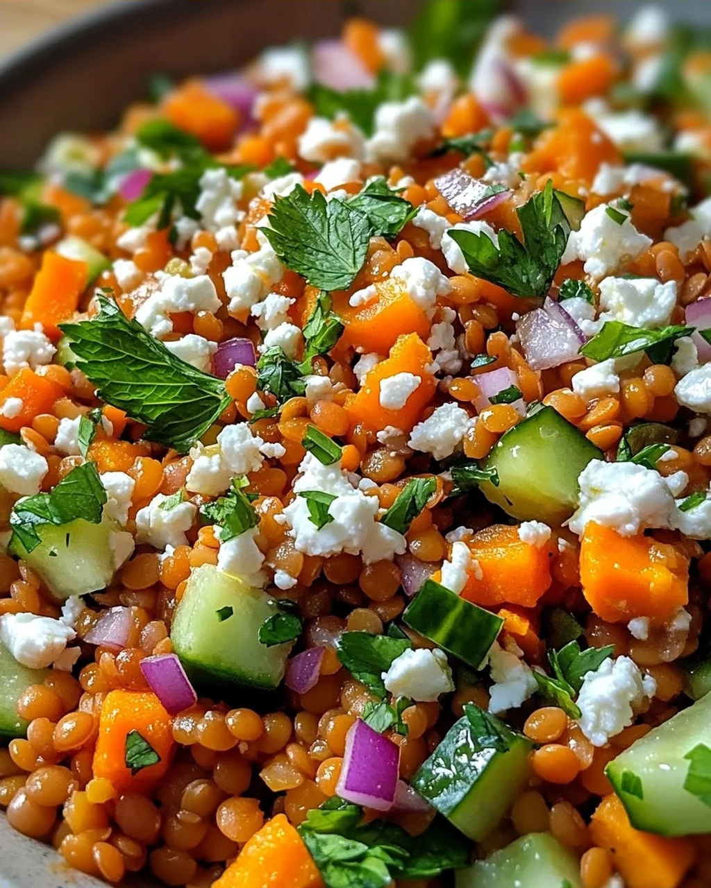 Orientalischer Rote Linsensalat mit Feta