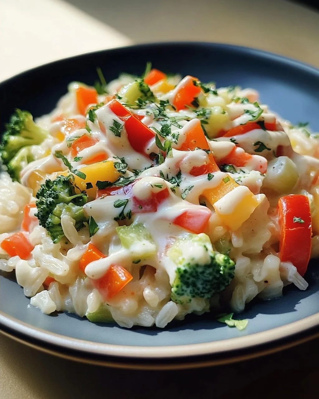 Reis mit Gemüse & Frischkäse-Sauce: Schnell & cremig genießen